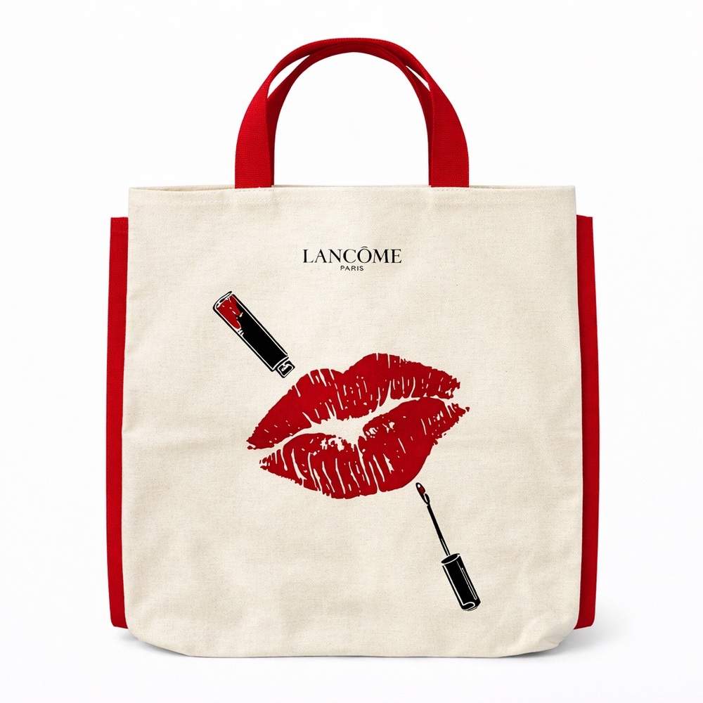 Lancôme Canvas Lipstick Graphic Tote Bag Red Cream NWT